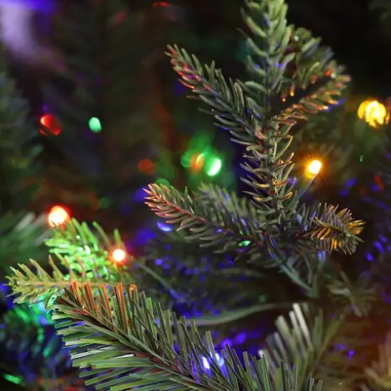 Glitzhome&reg; 9ft Pre-Lit Green Upward Slim Fir Artificial Christmas Tree, Multicolor LED Lights {6}