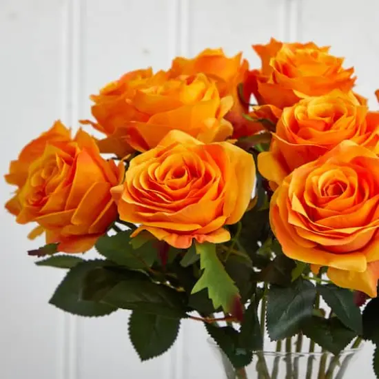 18" Blooming Orange Yellow Roses in Decorative Vase {4}