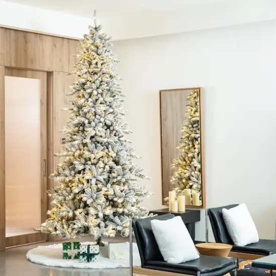 10ft. Pre-Lit Flocked Fir Artificial Christmas Tree, Warm White Lights {4}