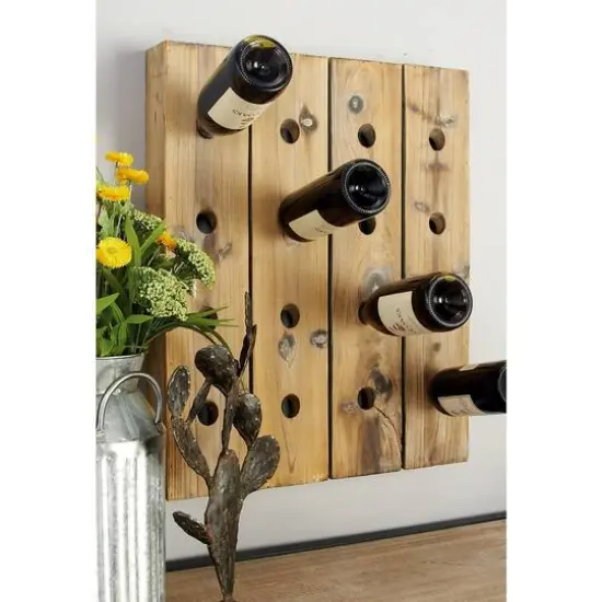 25" Brown Wood Rustic Wine Holder Rack {7}