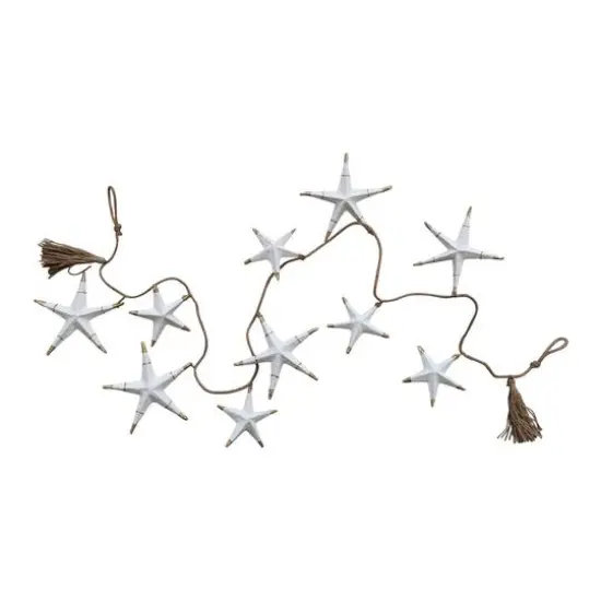 Hello Honey&reg; 6ft. White Hand-Painted Recycled Paper Mache Stars with Gold Foil & Tassels Garland {4}