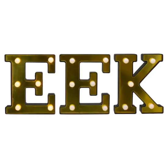 6.5" Lighted Black & Gold EEK Halloween Marquee Decoration {1}