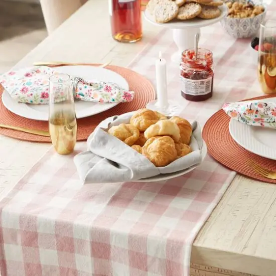 DII® 108" Heavyweight Check Fringed Table Runner Pale Mauve {6}