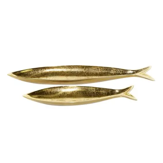 CosmoLiving by Cosmopolitan Aluminum Fish Tray Set Gold {4}