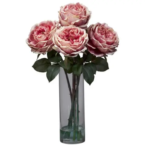 18" Pink Fancy Rose Arrangement in Glass Cylinder Vase {1}