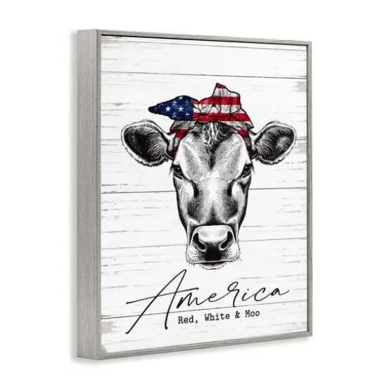 Stupell Industries Americana Cow Red White and Moo Country Farm Quote Framed Giclee Art Gray {4}