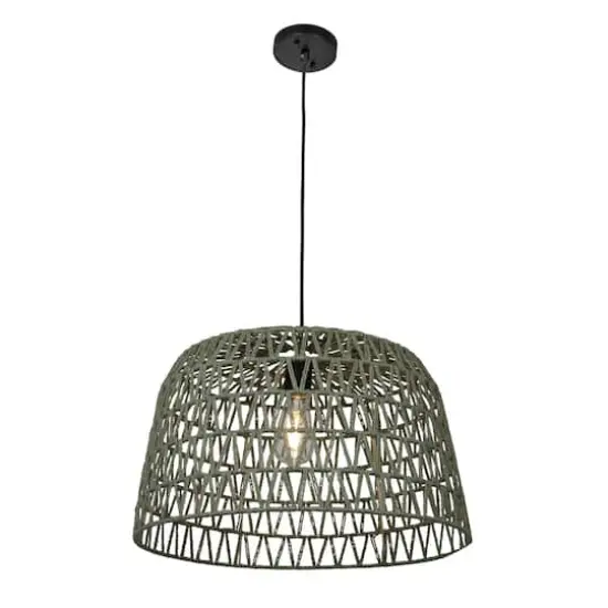 Hello Honey&reg; 19.5" Boho Open Weave Metal and Paper Rope Ceiling Light Olive Green {3}