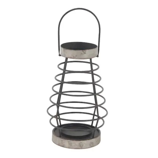 Grey Iron Farmhouse Candle Holder Lantern, 15" x 10" x 10" {3}