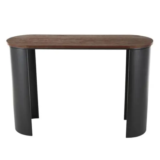 47.25" Black Wood Curved Crescent Living Room Console Table with Brown Wood Oval Tabletop {9}