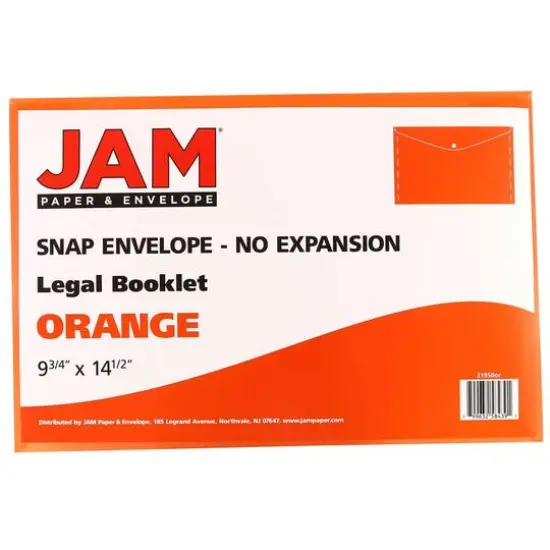 JAM Paper 9.75" x 14.5" Plastic Snap Closure Envelopes, 12ct. Orange {5}
