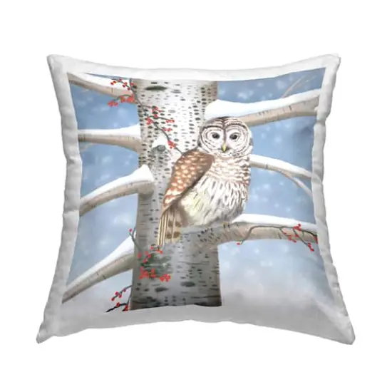 Stupell Industries Owl Perched Snowy Birch Tree Scene Decorative Pillow {1}