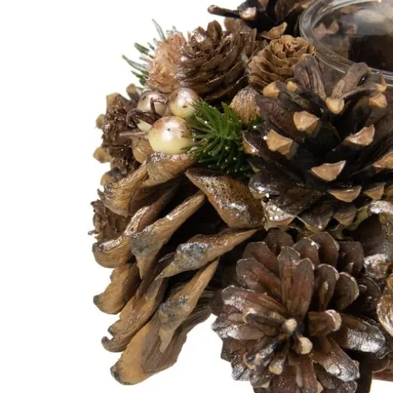 7.25" Autumn Artificial Foliage Pine Cone Votive Candle Holder {8}