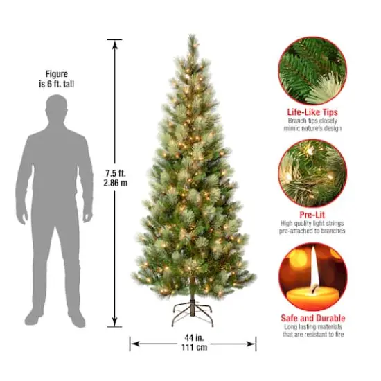 7.5ft. Pre-Lit Charleston Pine Slim Artificial Christmas Tree, Clear Lights {5}