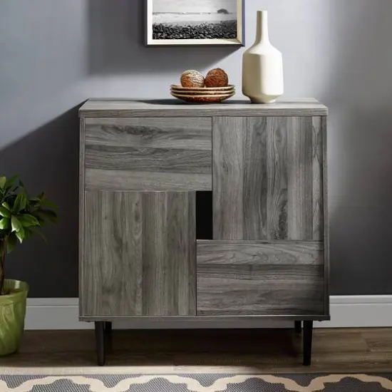 Walker Edison Slate Gray/Red Interior Modern Color Pop Accent Cabinet {3}