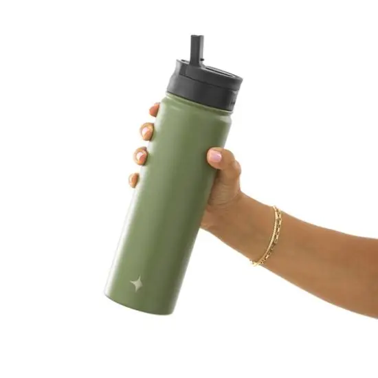 JoyJolt® 22oz. Triple Insulated Water Bottle with Flip Lid & Sport Straw Lid Green {8}