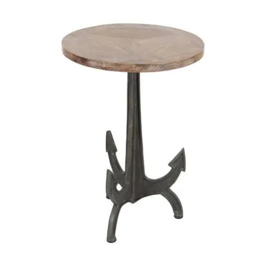 2ft. Black Iron and Wood Coastal Accent Table {3}