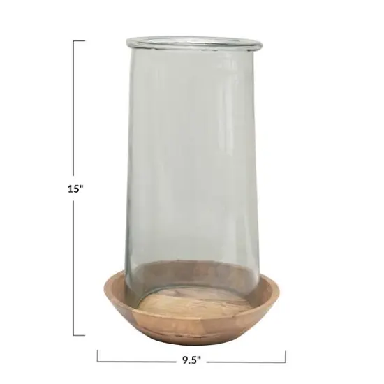Hello Honey&reg; 15'' Glass Hurricane with Wood Base {5}