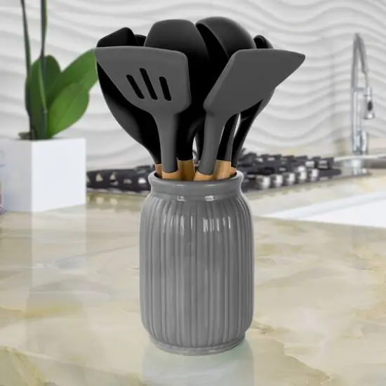 MegaChef Gray Silicone & Wood Cooking Utensils Set, 9ct. {6}