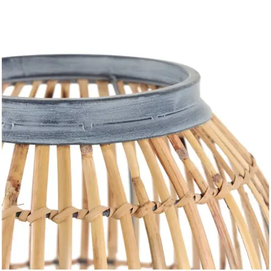 16" Brown Bamboo Handmade Open Frame Vase with Blue Metal Accents {7}