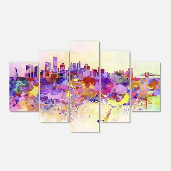 Designart - Purple New York Skyline - Large Cityscape Canvas Art Print {1}