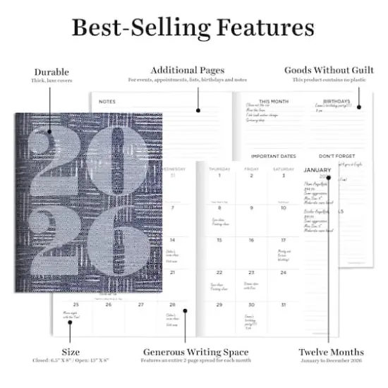 2026 Basket Weave Blue Medium Monthly Planner {6}