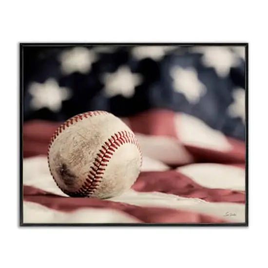 Stupell Industries Baseball & American Flag Framed Giclee Art Black {1}