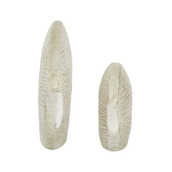 Set of 2 White Ceramic Coastal Fish Sculpture, 13", 9" {7}