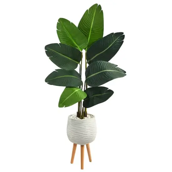 5ft. Travelers Palm Artificial Tree in White Planter with Stand {1}