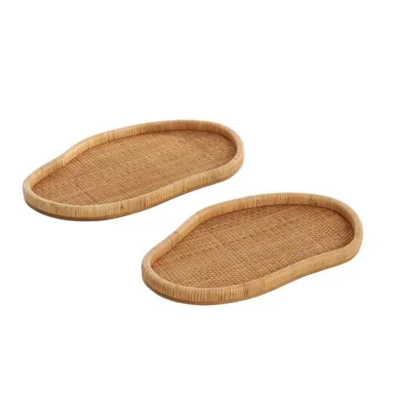 Brown Rattan Handmade Woven Living Room D&eacute;cor Tray Set {4}