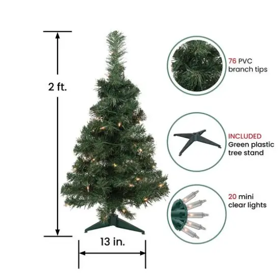 2ft. Pre-Lit Blackwater Fir Artificial Christmas Tree, Clear Lights {3}
