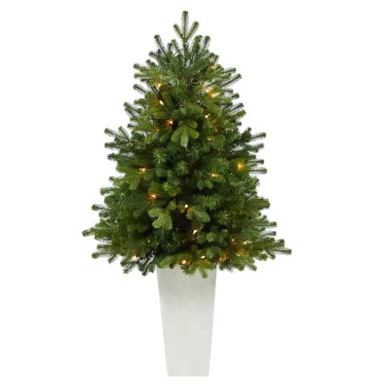 3.5ft. Pre-Lit Washington Fir Artificial Christmas Tree In Tower Planter, Clear Lights {1}