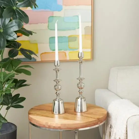 Silver Aluminum Candle Holder Set {3}