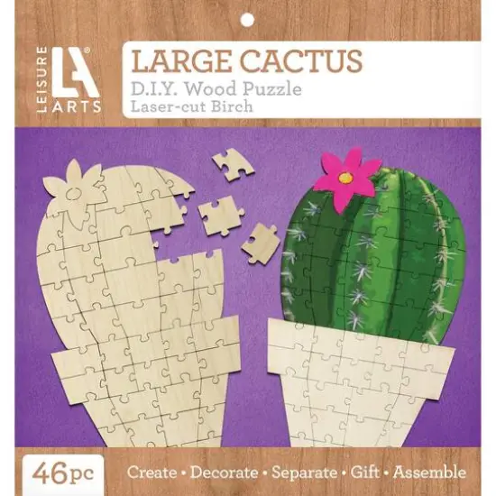 Leisure Arts&reg; Large Cactus D.I.Y. Wood Puzzle {1}