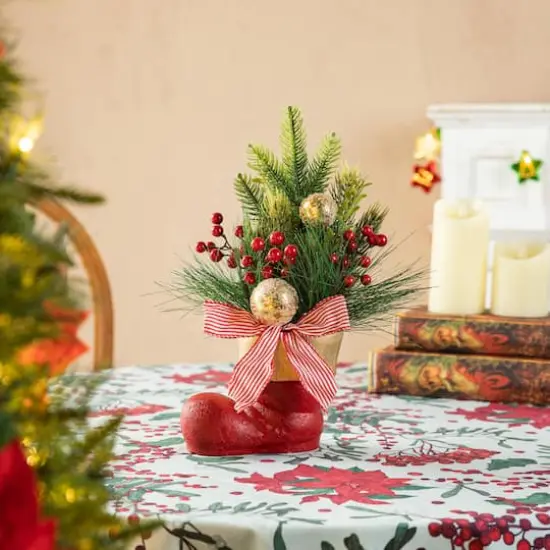 Glitzhome&reg; 14" Christmas Red Boot with Pine Needle & Berry Centerpiece {3}