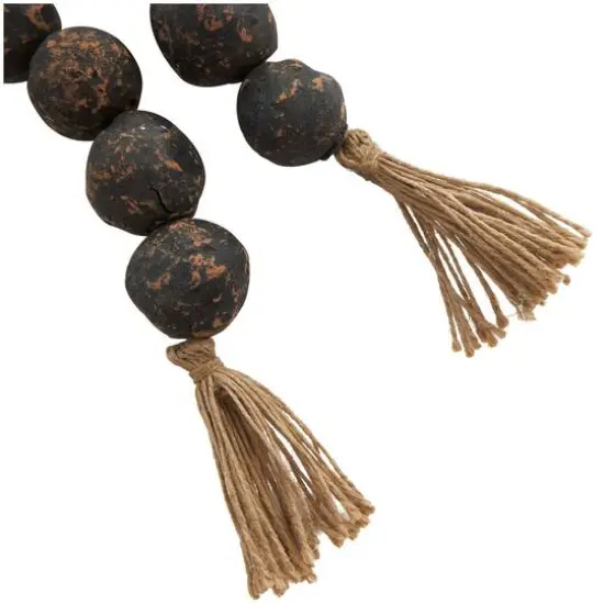 5ft. Paper Mache Round Distressed Beaded Garland with Tassel Black {7}