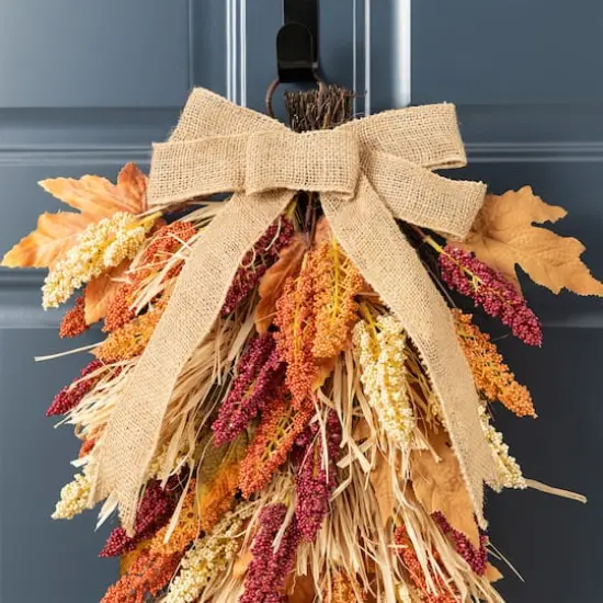 Glitzhome&reg; 28" Fall Sorghum Swag Includes a Black Metal Wreath Hanger {5}