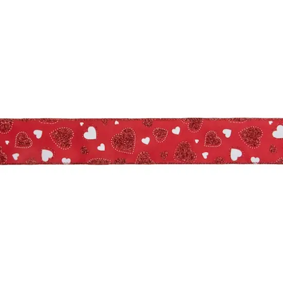 2.5" x 10yd. Glitter Hearts Valentine's Day Wired Craft Ribbon {1}