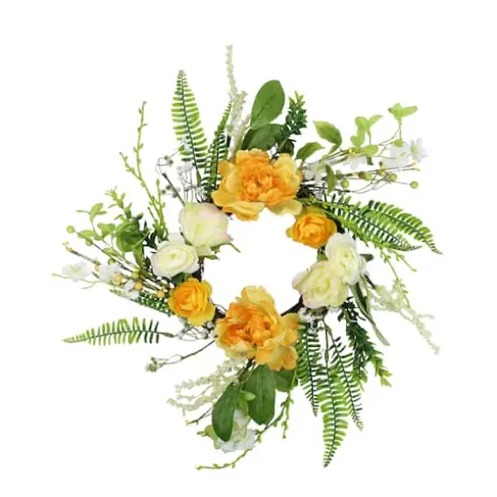 16" Orange & Cream Hydrangea & Rose Wreath {1}
