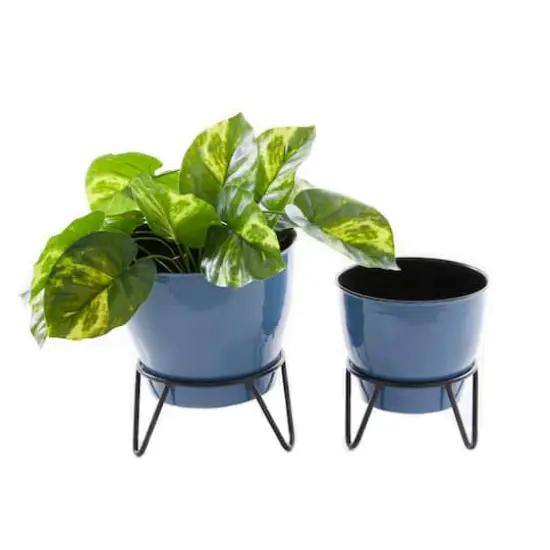 Set of 2 Blue Iron Modern Planter, 11" x 10" x 10" {4}