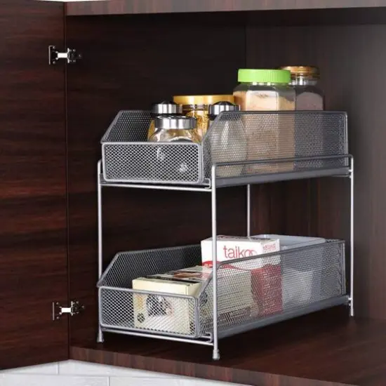 NEX&trade; Silver 2-Tier Sliding Basket Drawer Organizer {7}