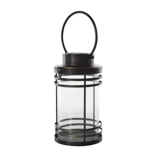 12" Black Metal Candle Lantern with Round Outlines {5}