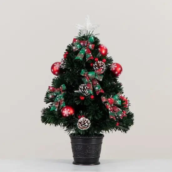 2ft. Pre-Lit Fir Artificial Christmas Tree in Planter, White Optic Fiber Lights {12}
