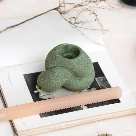 Hello Honey&reg; 4" Green Stoneware Tealight & Taper Candle Holder {4}