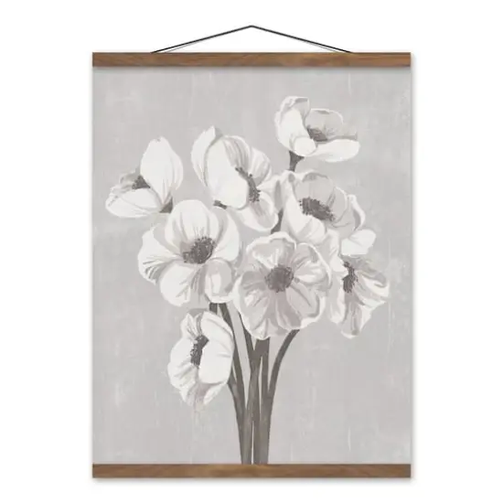 Soft Gray Poppies Teak Hanging Canvas {1}