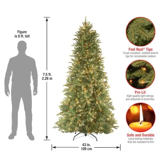 7.5 Ft. Pre-Lit Feel Real&reg; Tiffany Fir Slim Artificial Christmas Tree, Clear Lights {6}