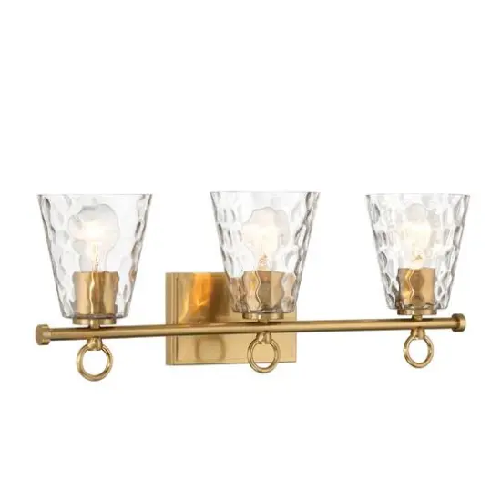 Hello Honey® Imogen Brushed Gold Metal & Hammered Water Glass 3-Light Vanity Light {6}
