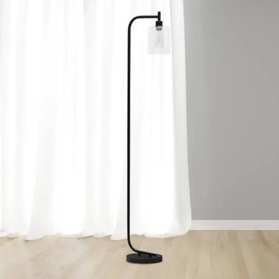 Simple Designs&trade; Iron Lantern Floor Lamp with Glass Shade Black {5}