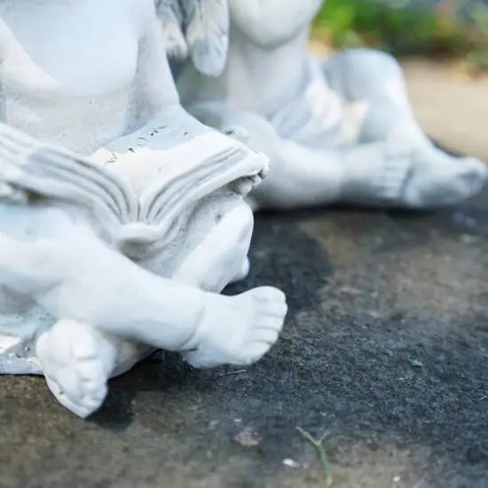 6.5" Gray Cherub Angel Outdoor Garden Statues Set Of 4 {4}