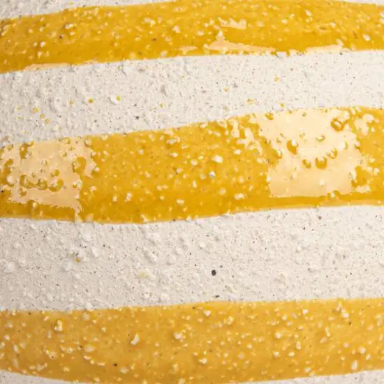 Hello Honey&reg; 4.5" Yellow & White Striped Stoneware Vase with Sphere Shape & Footed Base {7}