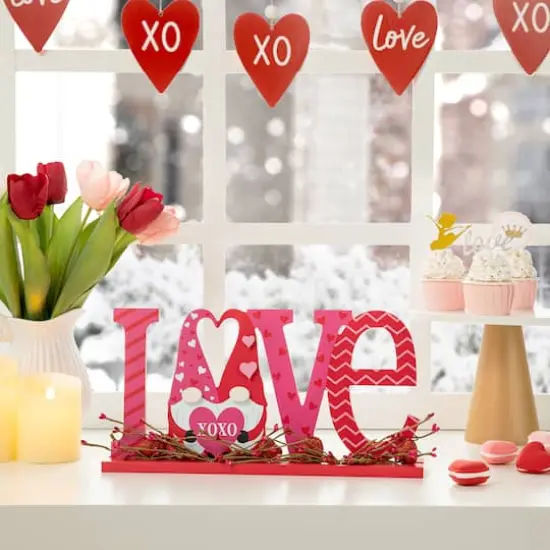 Glitzhome&reg; 14.25" Valentine's LOVE Wooden Gnome Table Decor {3}